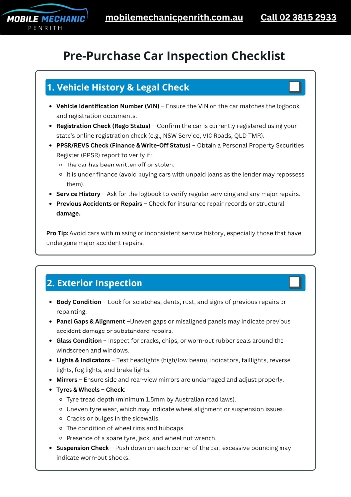 Pre-Purchase Car Inspection Checklist 1